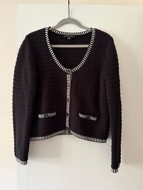 Ann Taylor Black Knit Contrast-Trim Cardigan Sweater